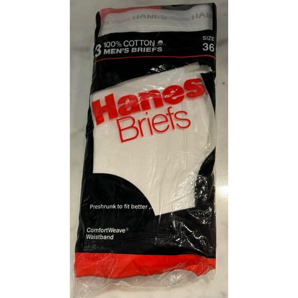 NOS 3 pr. Vintage Hanes White Briefs Underwear Medium 36 - Picture 1 of 5